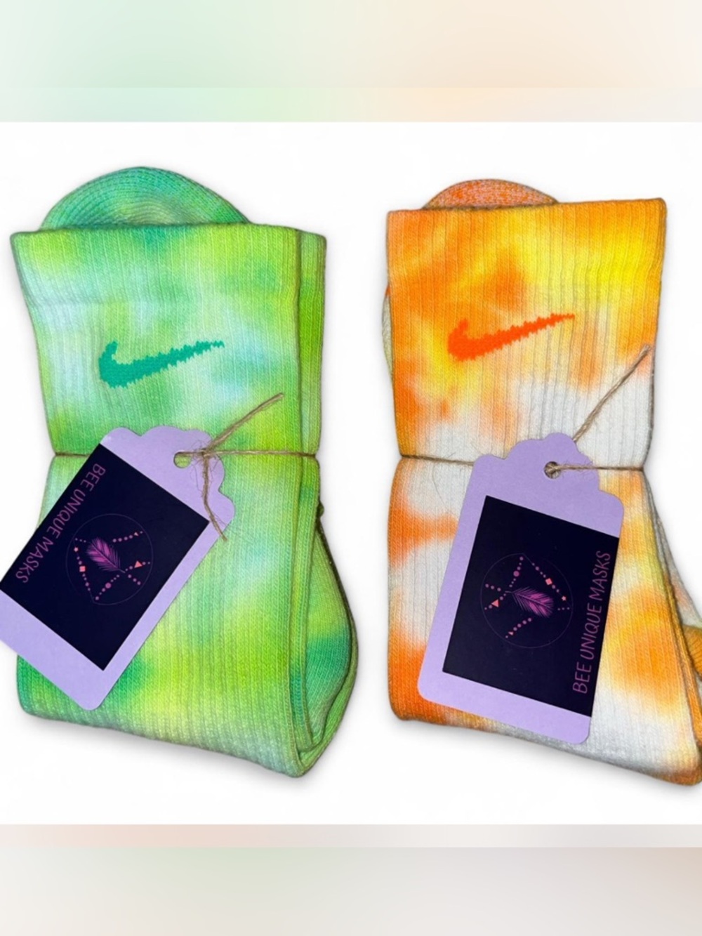 💚💛🧡Boutique Hand-Dipped & Tie-Dye Nike Crew Socks